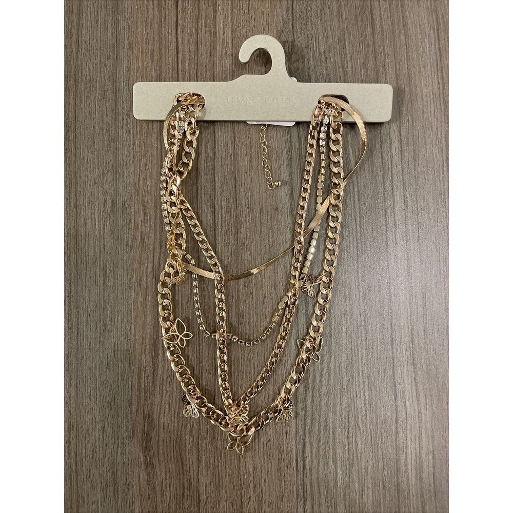 Urban Outfitters Statement Mixed Chain Layered Necklace ‎ Gold Tone New